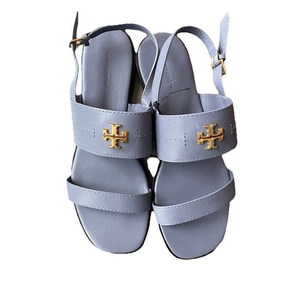 New TORY BURCH EVERLY DOUBLE STRAP LEATHER FLAT SANDALS DARK LOTUS Size 10.5 - Picture 1 of 2